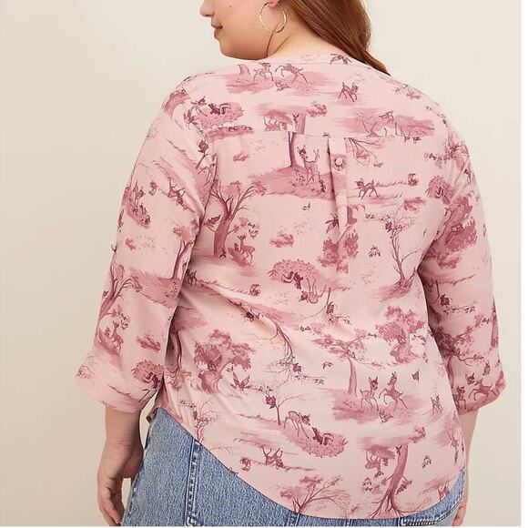 Torrid Disney 3 (3X 22/24) Pink Bambi Deer Forest Georgette Harper Blouse Shirt - Picture 4 of 4